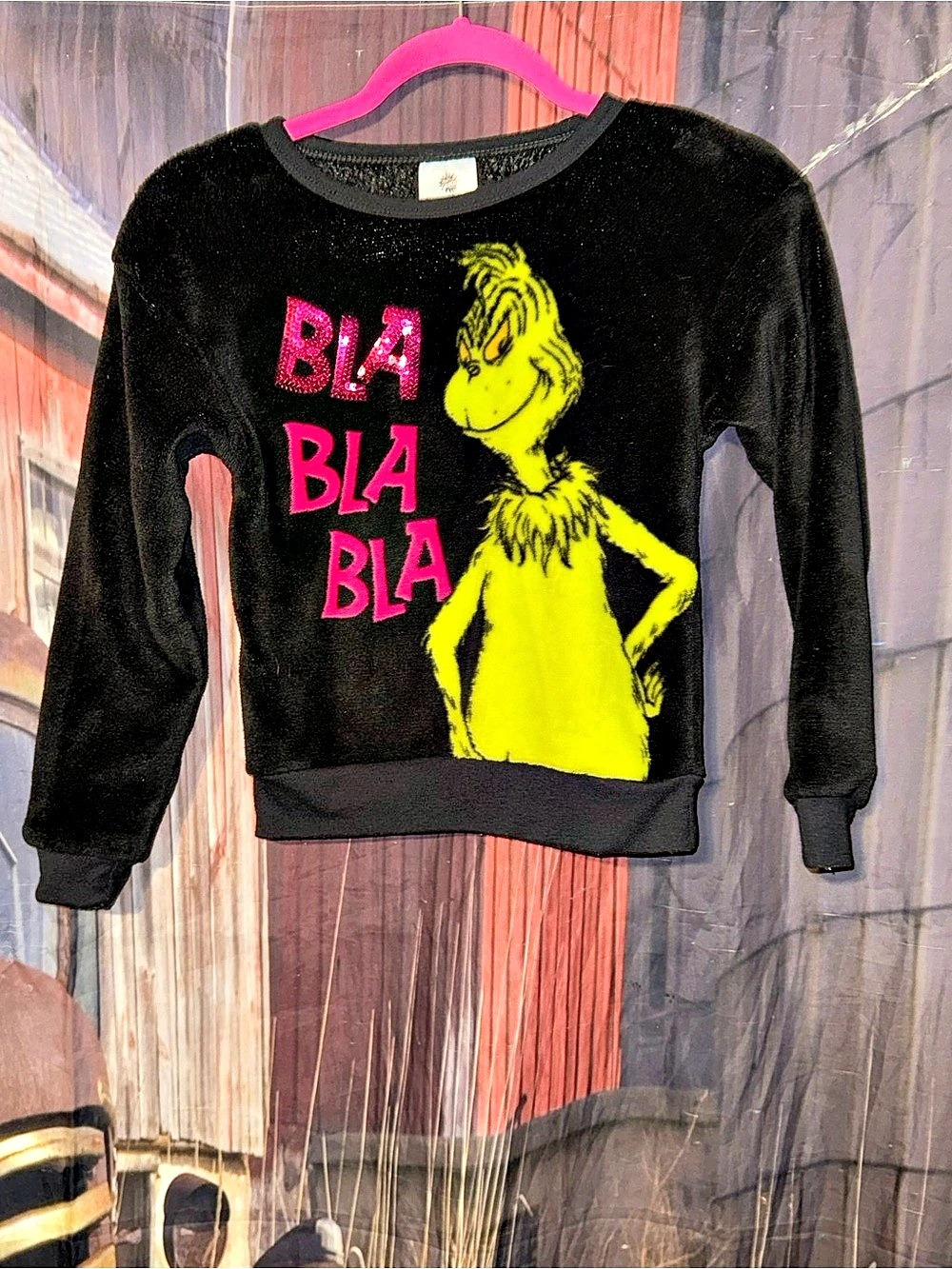 The Grinch Bla Bla Bla Faux Fur Sweatshirt Sz 7/8
